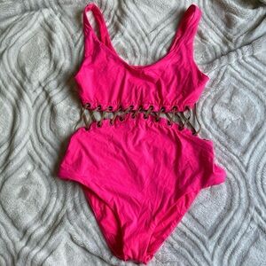 Hot Pink Lace-Up Swimsuit